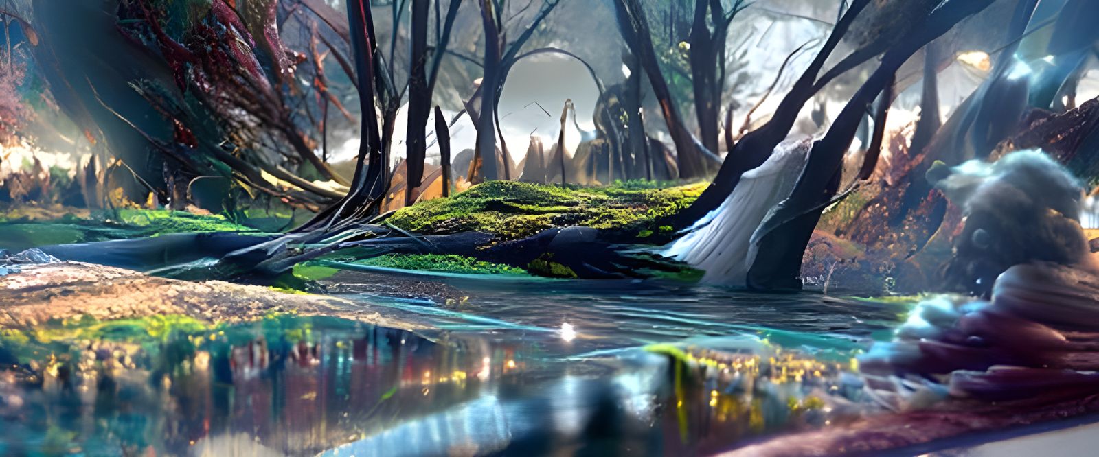 Surreal Metallic River Landscape in 8K Resolution