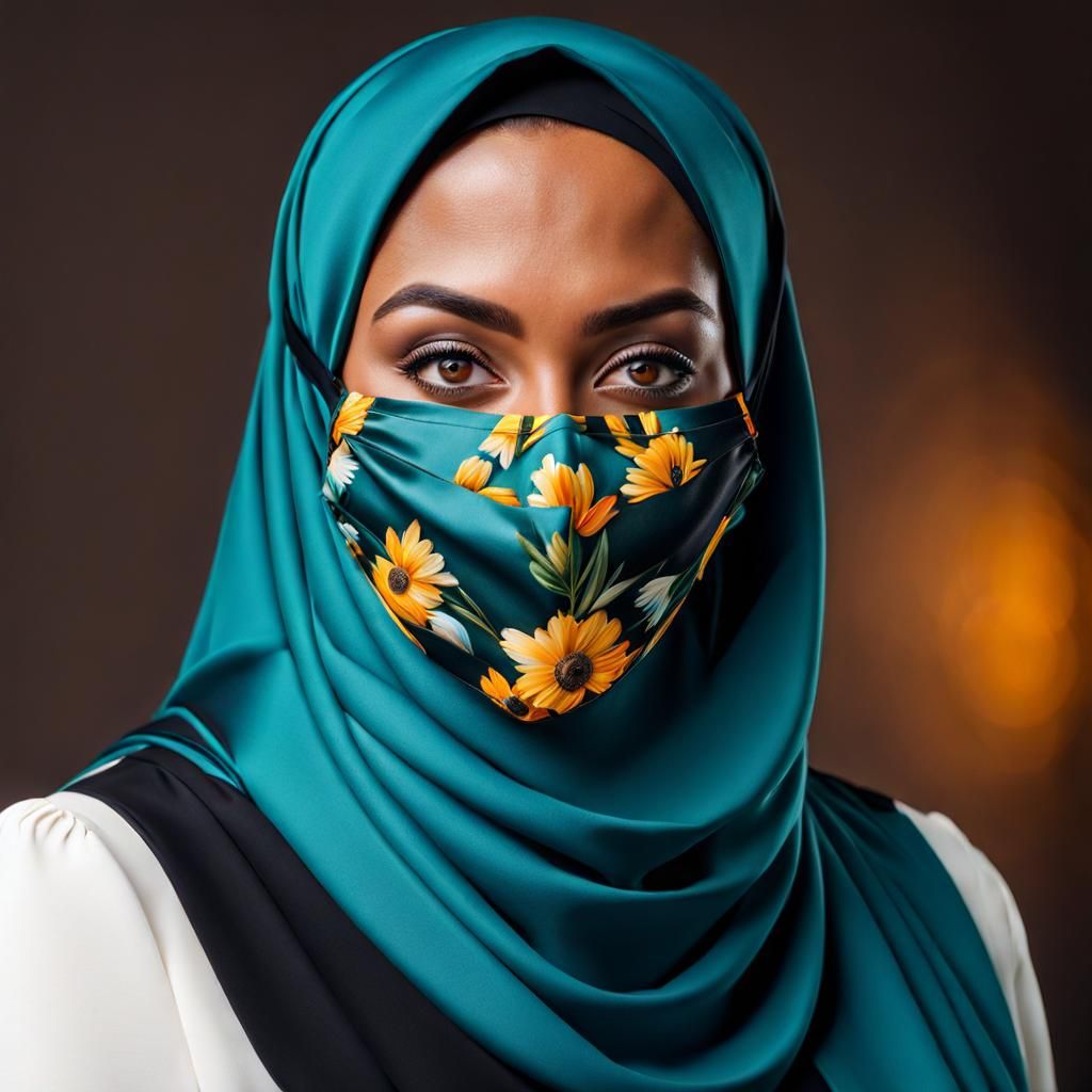 Woman in Hijab and Facemask, Oil Painting Portrait