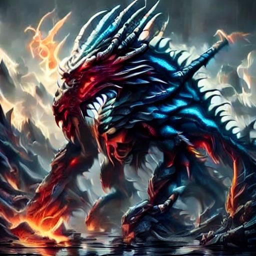 Mech Dragon Kaiju in Ruined Cityscape, 3D Render