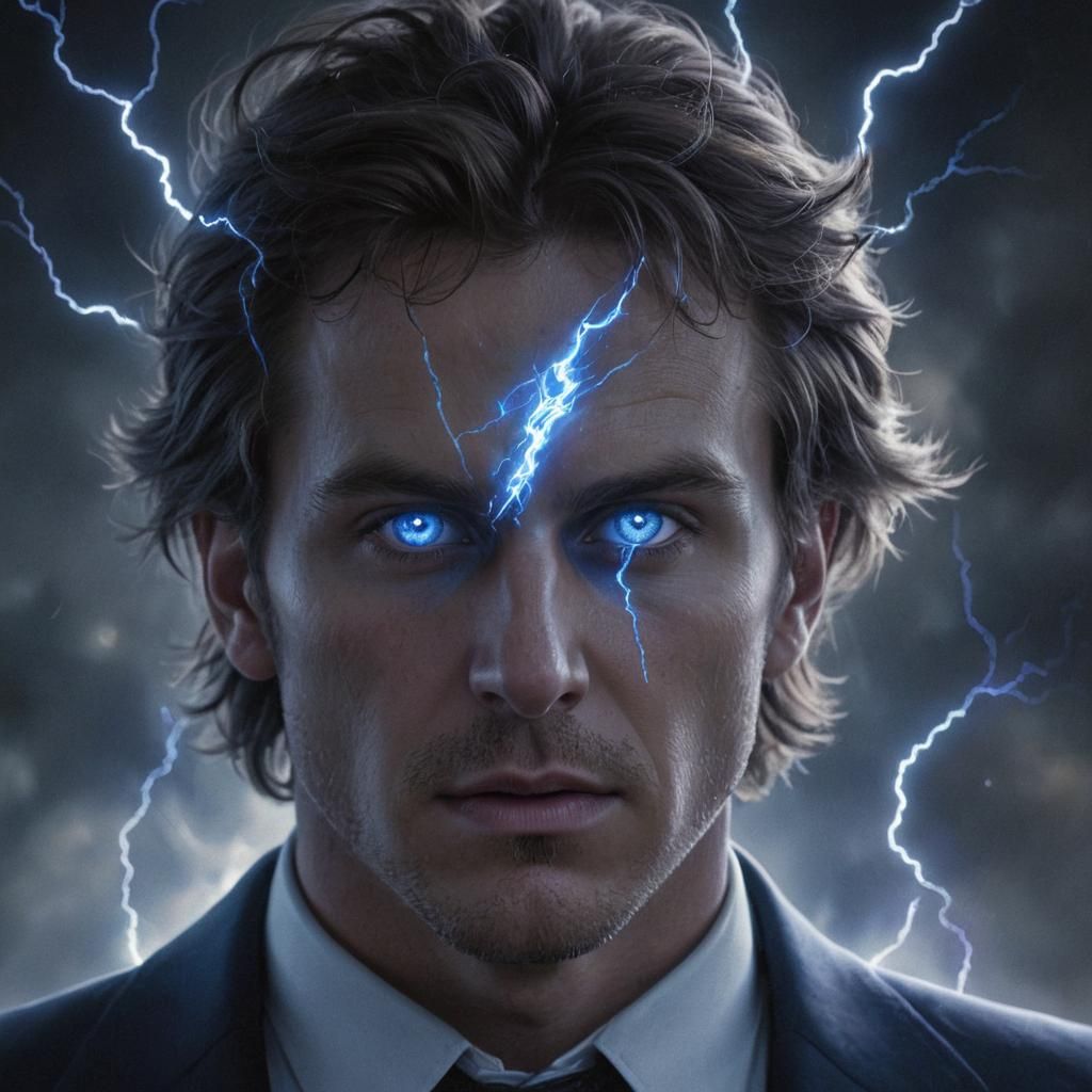 Mystical Gentleman Portrait with Glowing Blue Eyes
