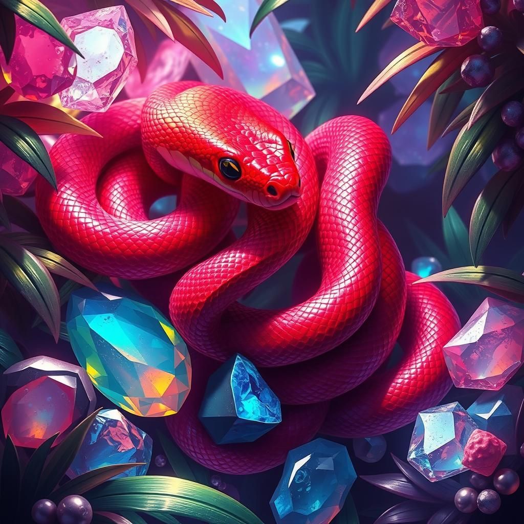 Ruby Snakes in a Surreal Gemstone Jungle