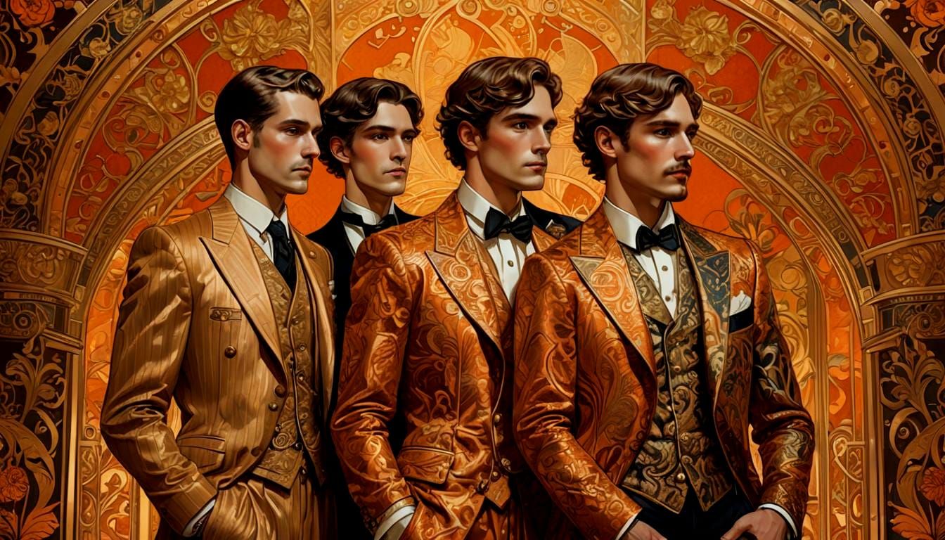 Art Deco Men in Orange and Gold