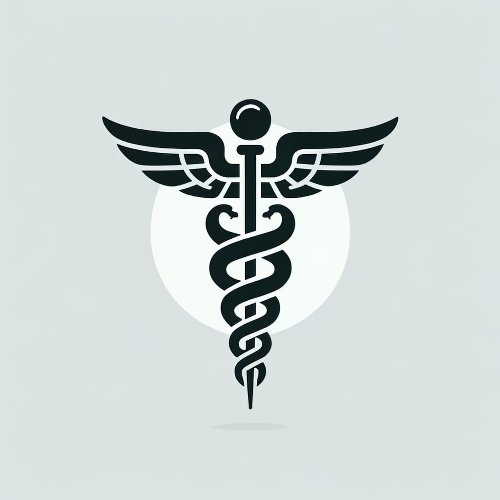 Minimalist Black Caduceus Symbol on Grey Background