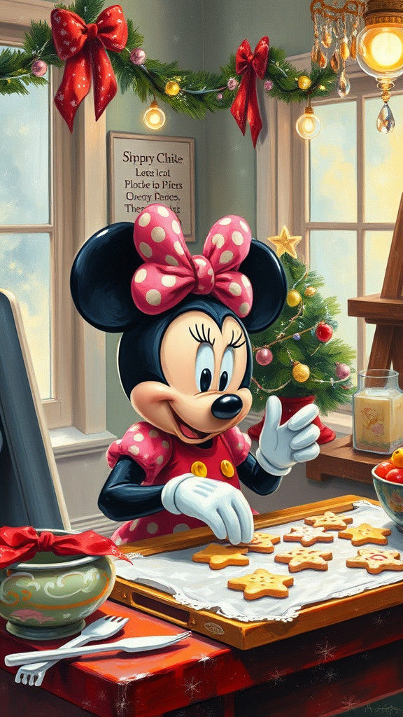Minnie Mouse Baking Christmas Cookies: Oil Painting