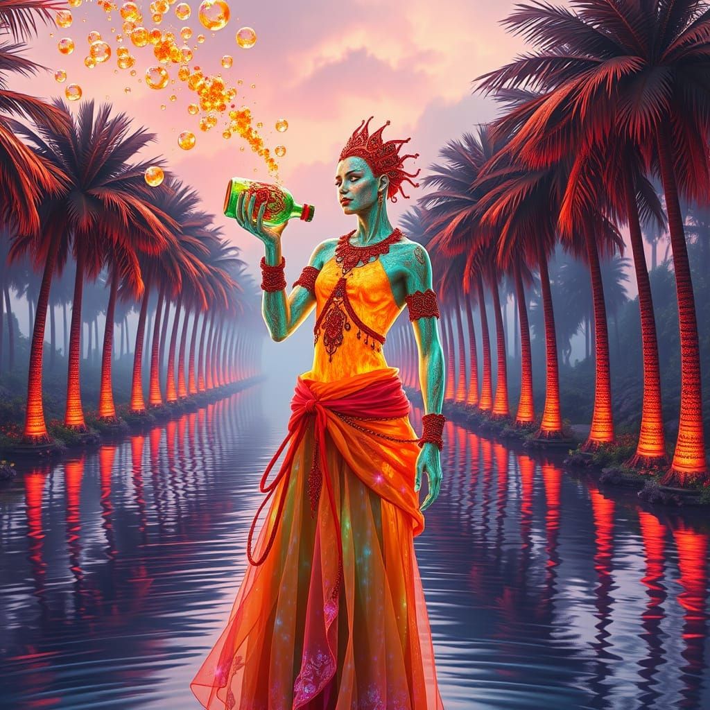 Fantastical Human Figure in a Dreamlike Landscape