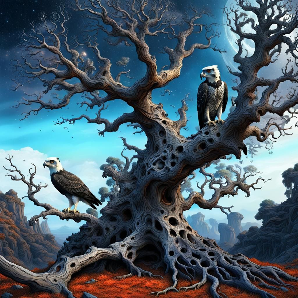 Harpy Eagle Perched on Twisted Tree Branch