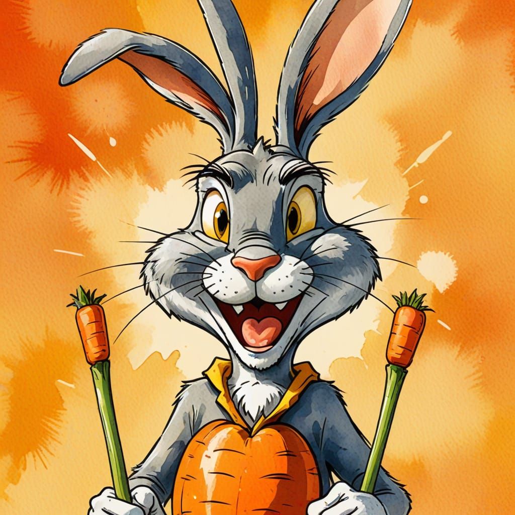 Bugs Bunny Caricature in Watercolor Style