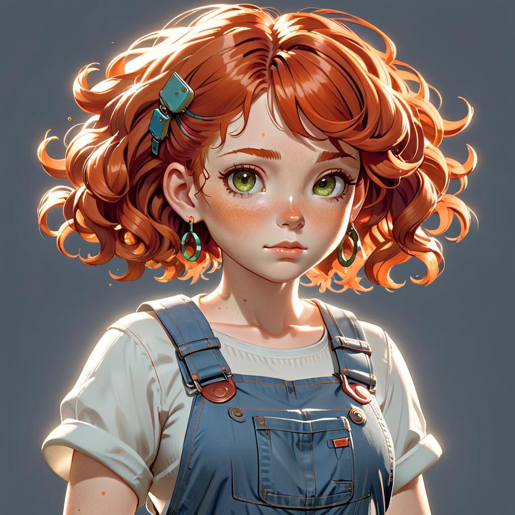 Freckled Redhead Girl Portrait in Detailed Digital Art