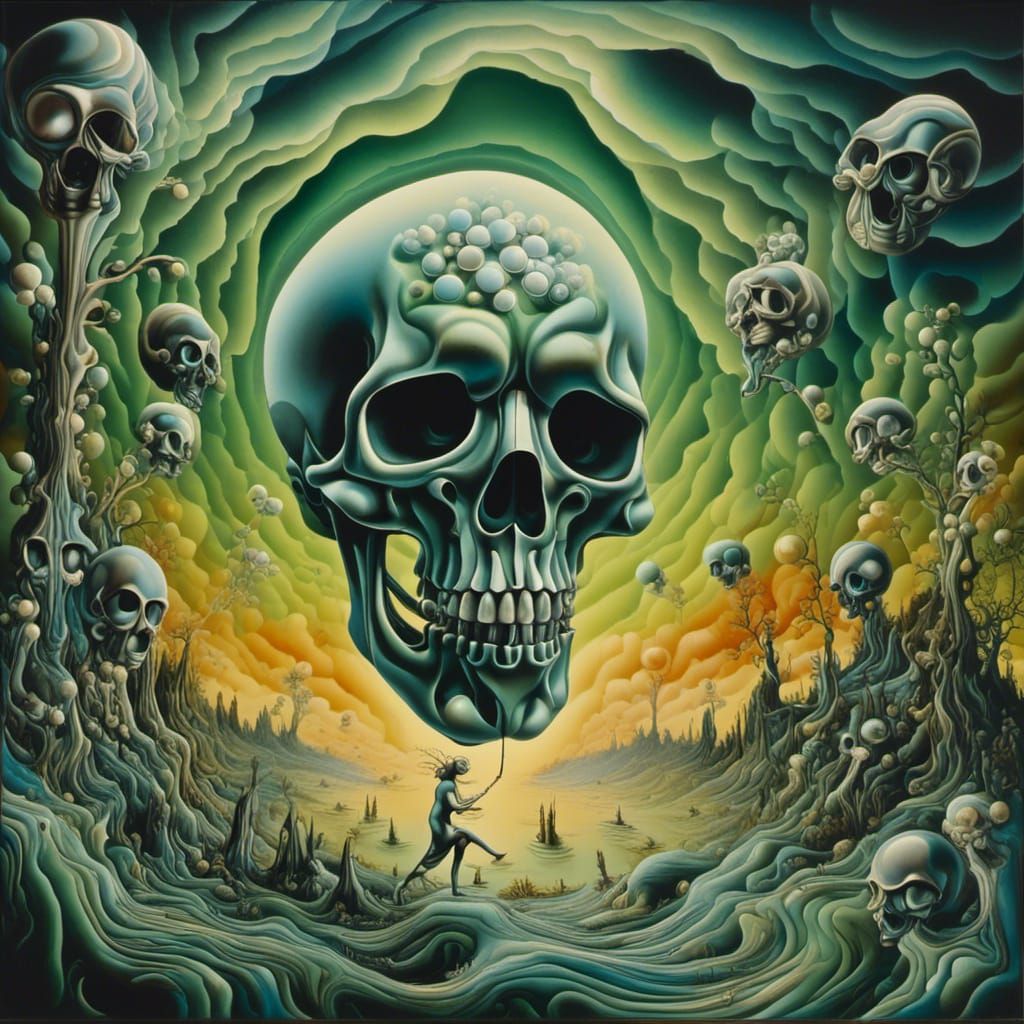 Surreal Landscape with Elastic Flora, Oil Painting