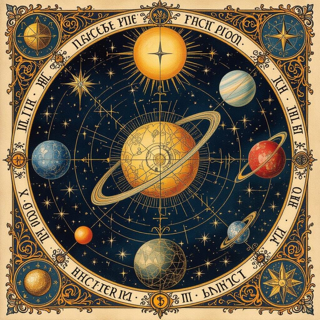 Mystical Alchemy Astrology Chart in Dreamlike Style