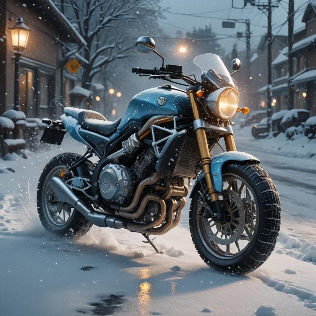 Icy Motorbike Rides Through Snowstorm: Digital Matte Paintin...