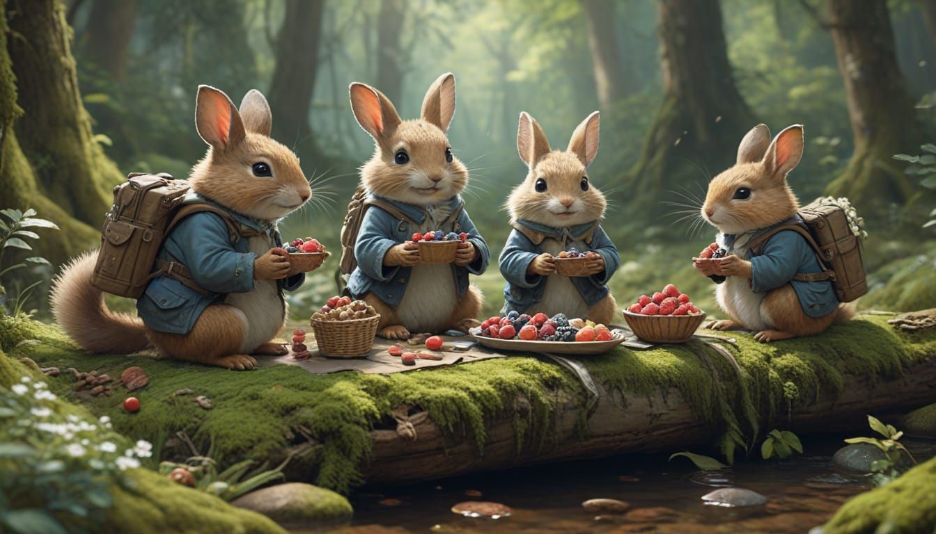 Woodland Creatures Picnic in Beatrix Potter Style