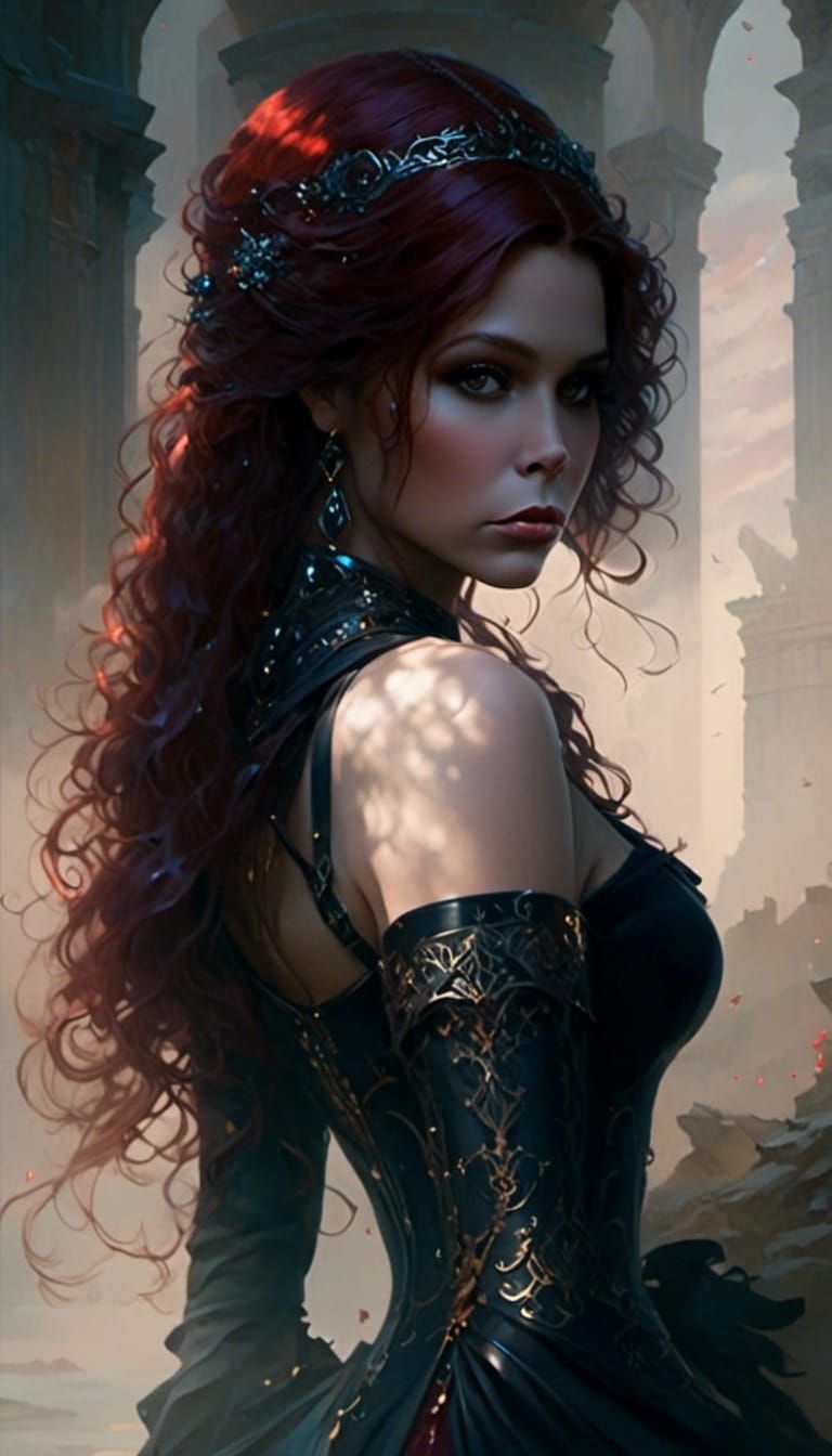 Fantasy Empress with Red Hair and Jeweled Corset