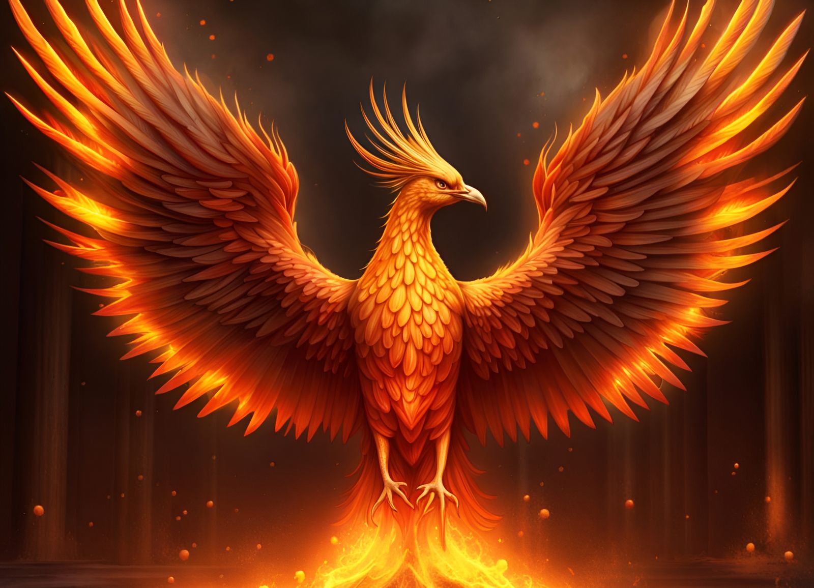 Majestic Phoenix Rising from Ashes in Fantasy Style