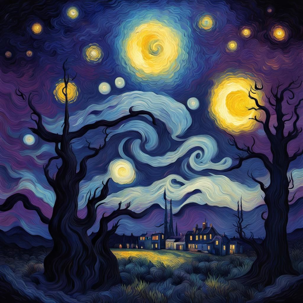 Starry Spring Night in Impressionist Style