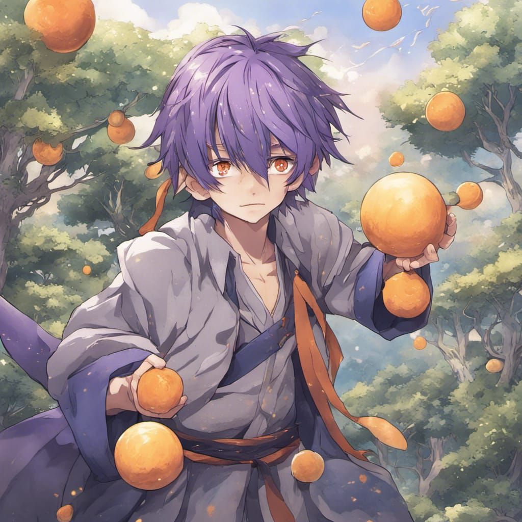 Anime Boy Harvesting Grain in a Four-Moon World