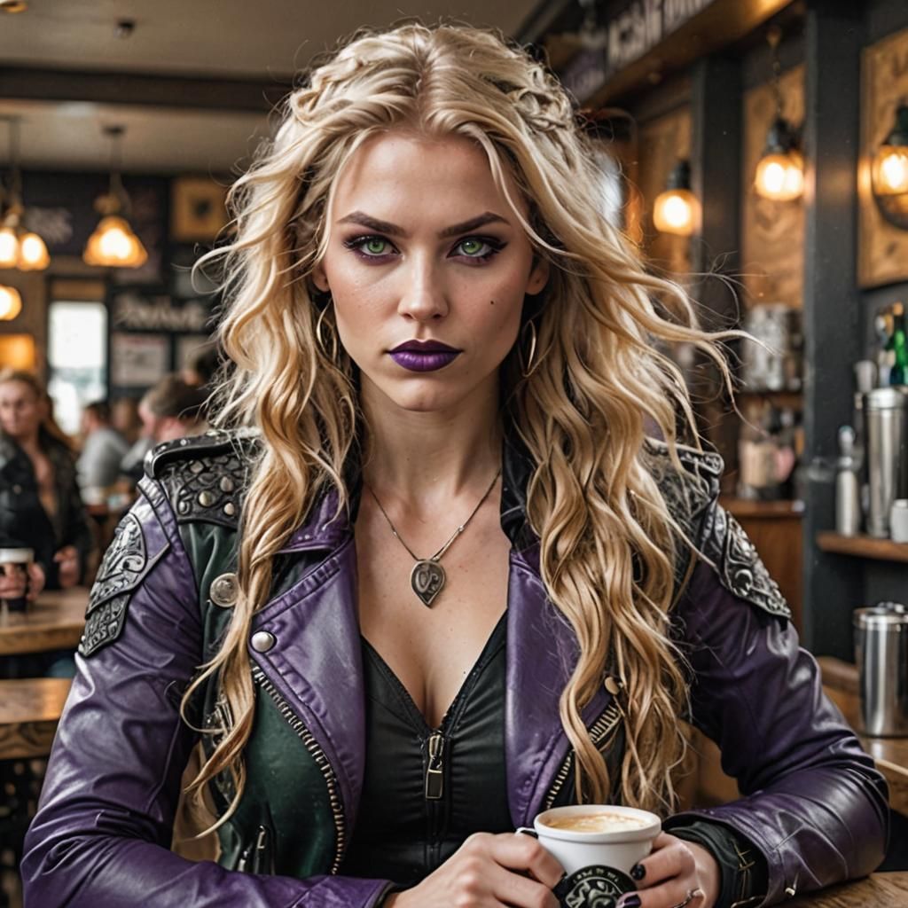 Valkyrie in Cafe with Viking Features