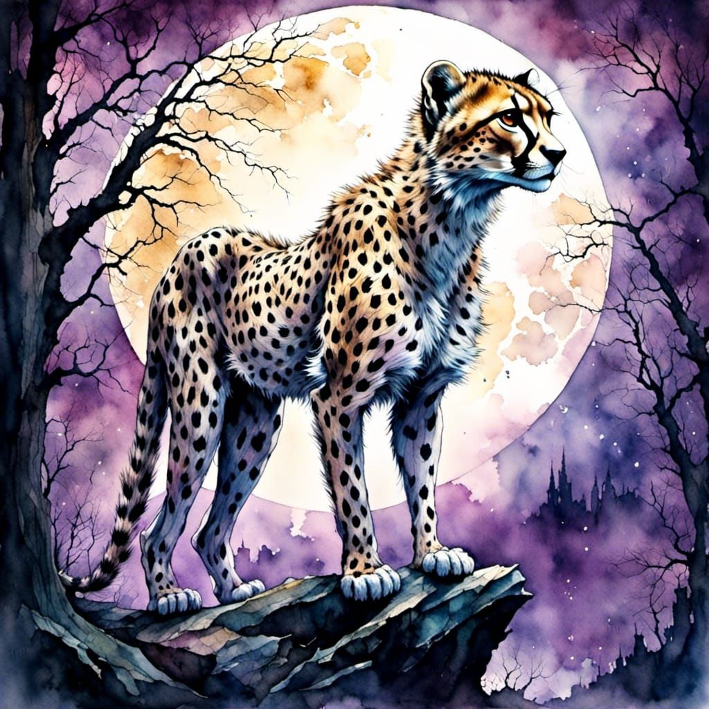 Shimmering Mythical Cheetah in Dark Forest