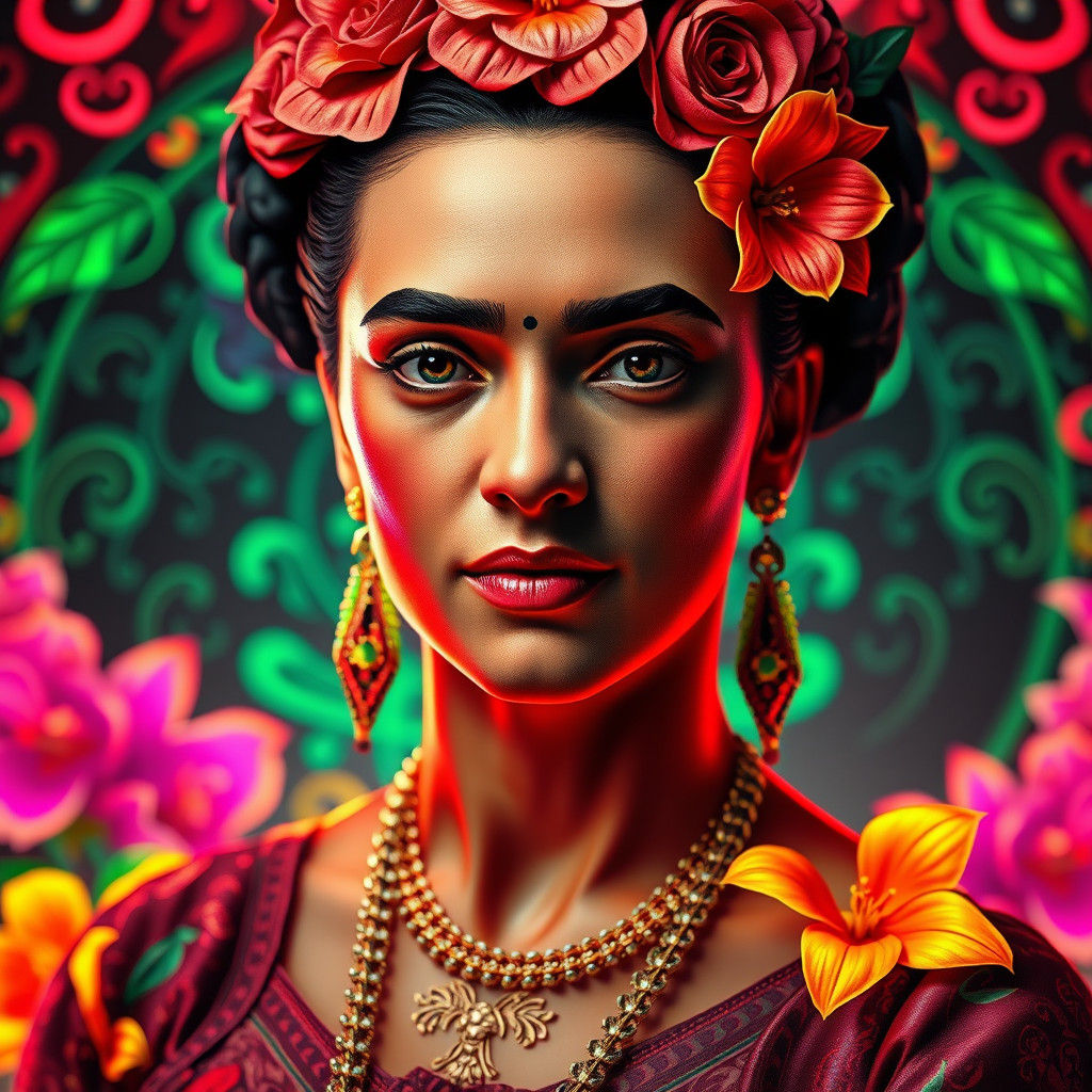 Cyberpunk Portrait with Flowers and Intricate Details
