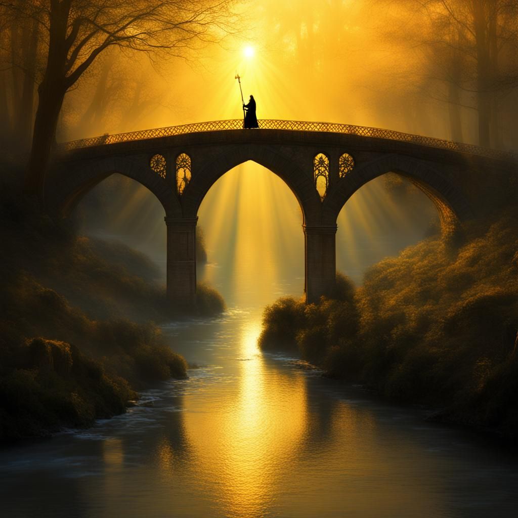 Medieval Prince Crossing Bridge at Dawn
