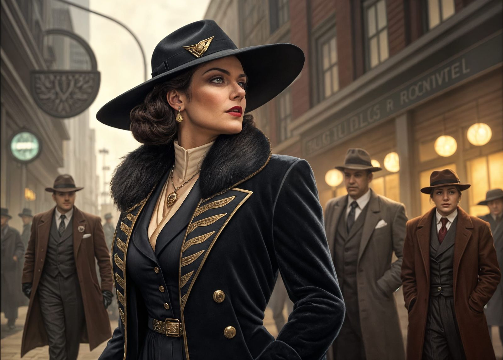 Regal Mafia Witch Surveys Her Kingdom in Noir Style