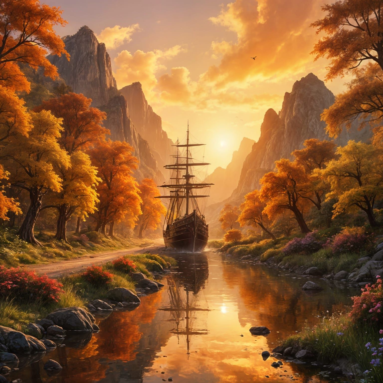 Vibrant Pirateship Meets Steam Train in Whimsical Valley