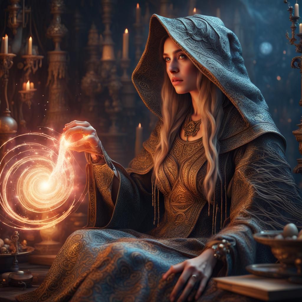 Mystical Sorcerers Weaving Spells in a Psychedelic Realm