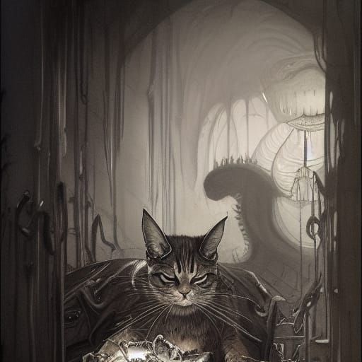 Creepy Insectoid Garfield: Hyperrealistic Ink Drawing