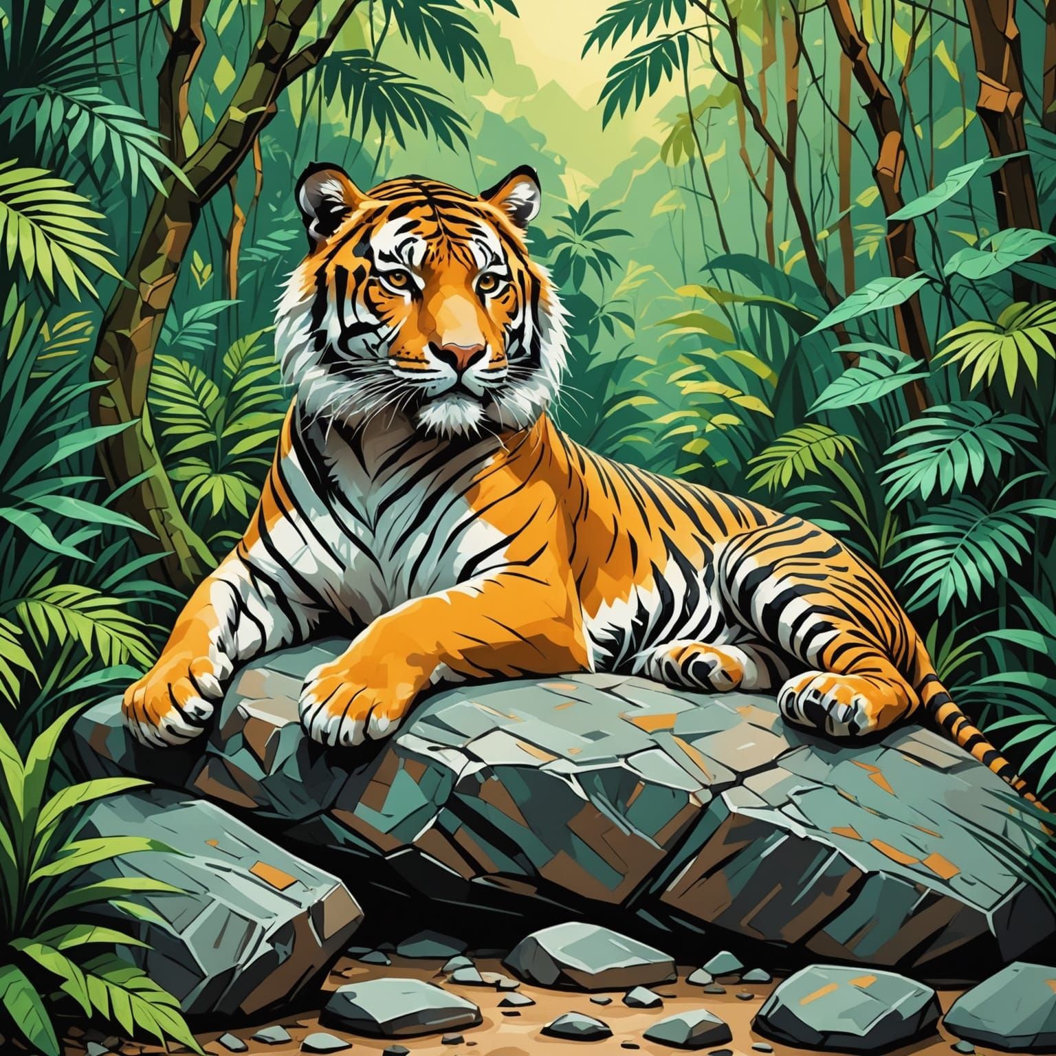 Tiger in Jungle: Van Gogh Impressionism