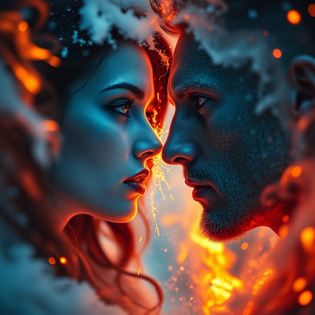 Fire and Ice Collision: A Dramatic HDR Portrait