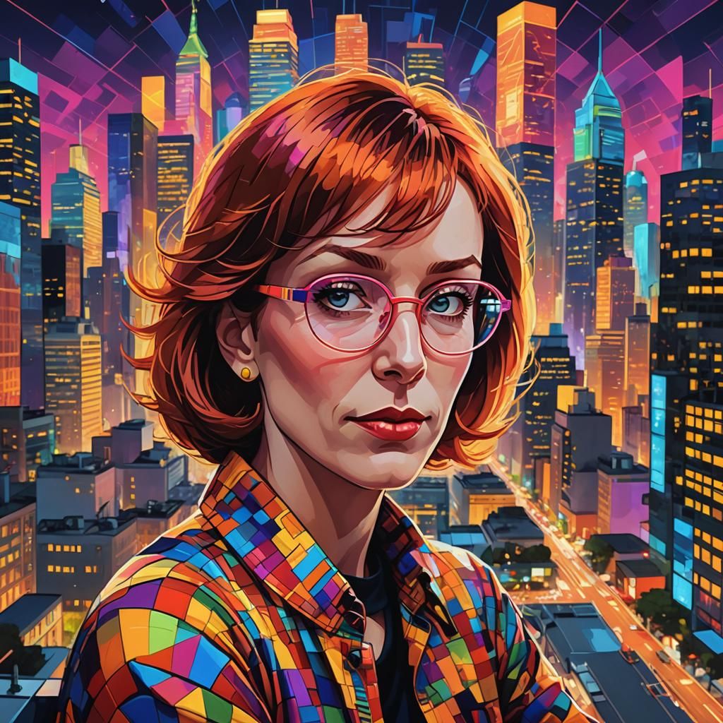 Lois Griffin in Pop Art Cityscape