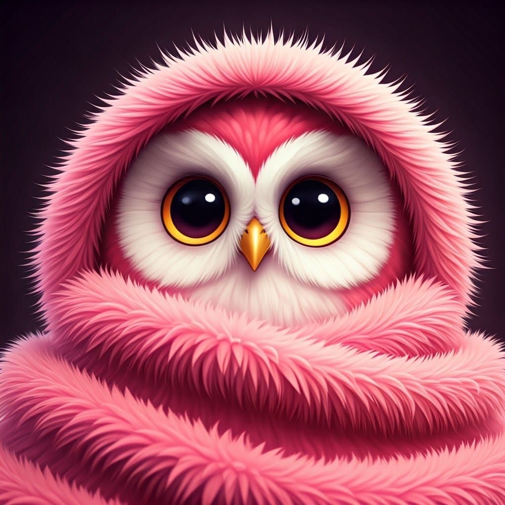 Adorable Pink Owl Snuggled in Fluffy Blanket