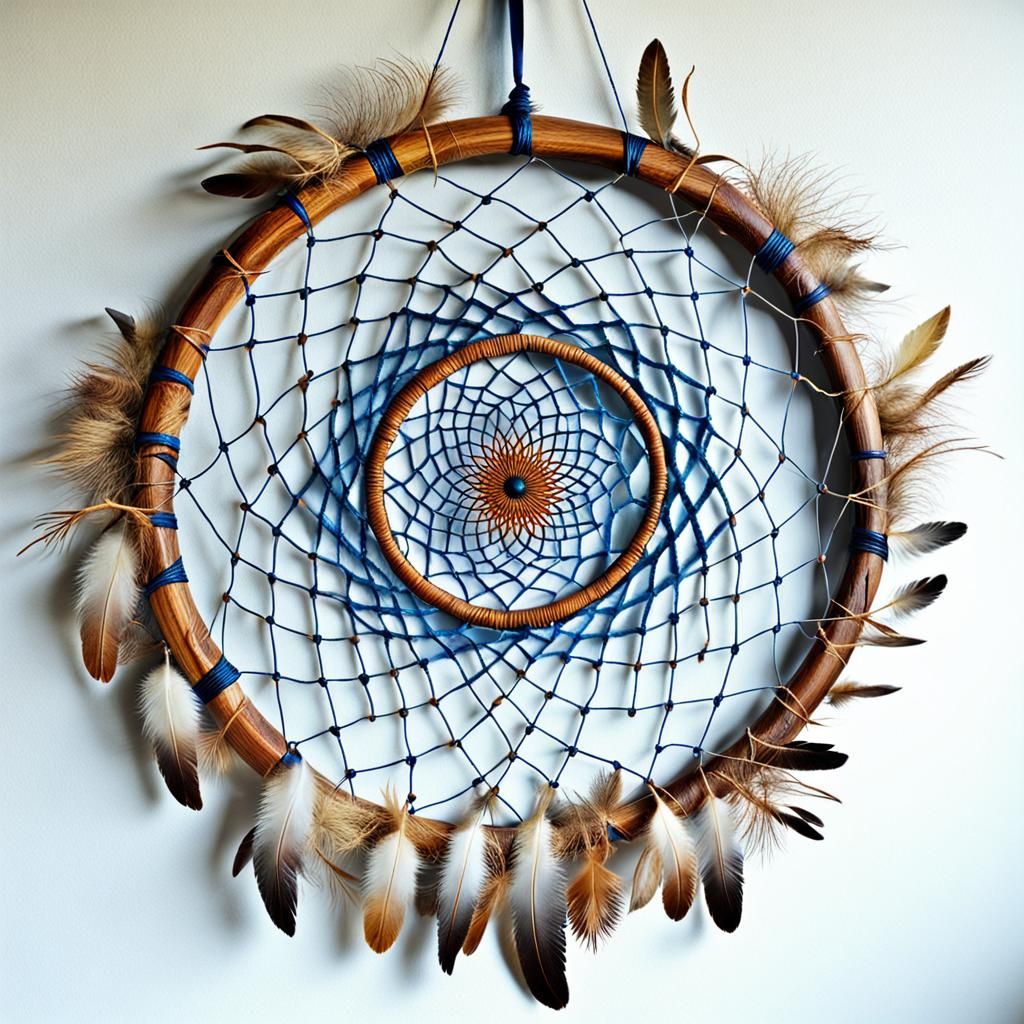 Bohemian Dream Catcher with Eagle Feathers and Shimmering We...