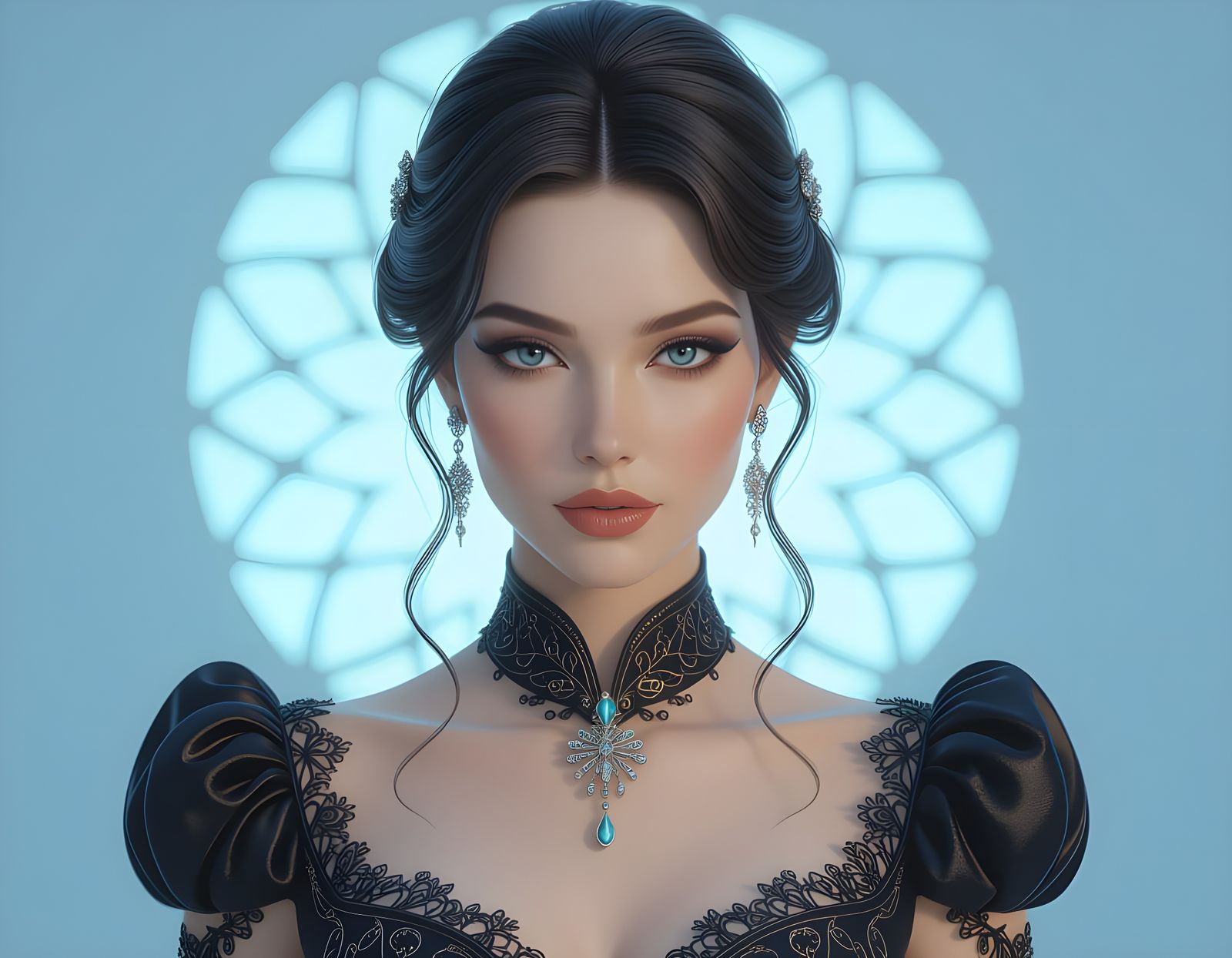 Elegant Mysterious Lady Portrait in Digital Art Style