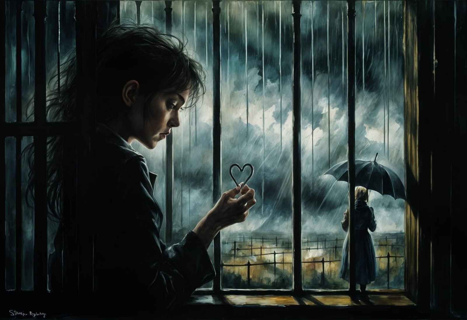 Melancholy Figure at Rainy Window