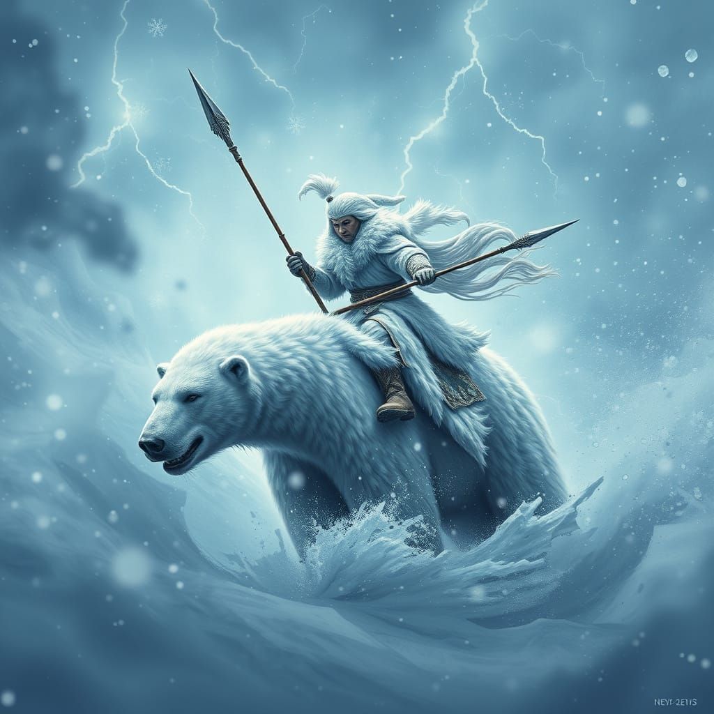 Arctic Blizzard: Snow Tribe Warrior on Polar Bear