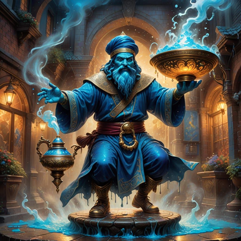 Majestic Blue Djinn Emerges in Vibrant Street Art