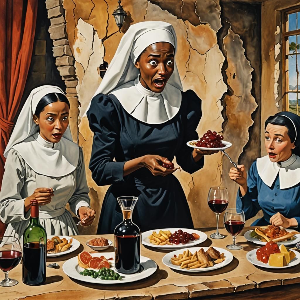 Surprised Action Diorama An African Matronly waitress accide...