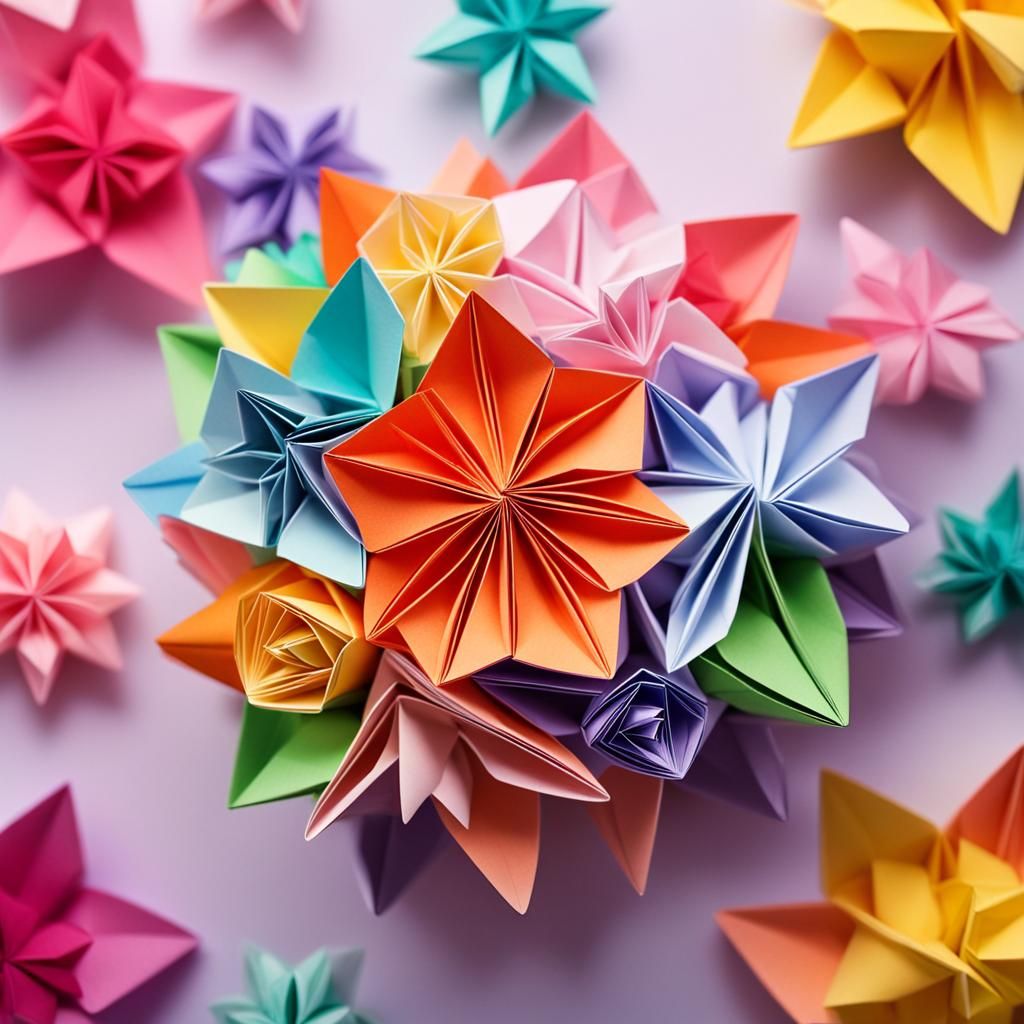 Exquisite Origami Flower Bouquet in 8K