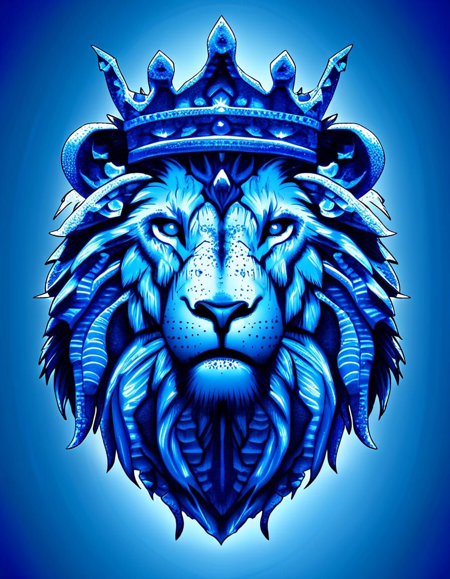 Majestic Ice Lion in Frosty Winter Atmosphere