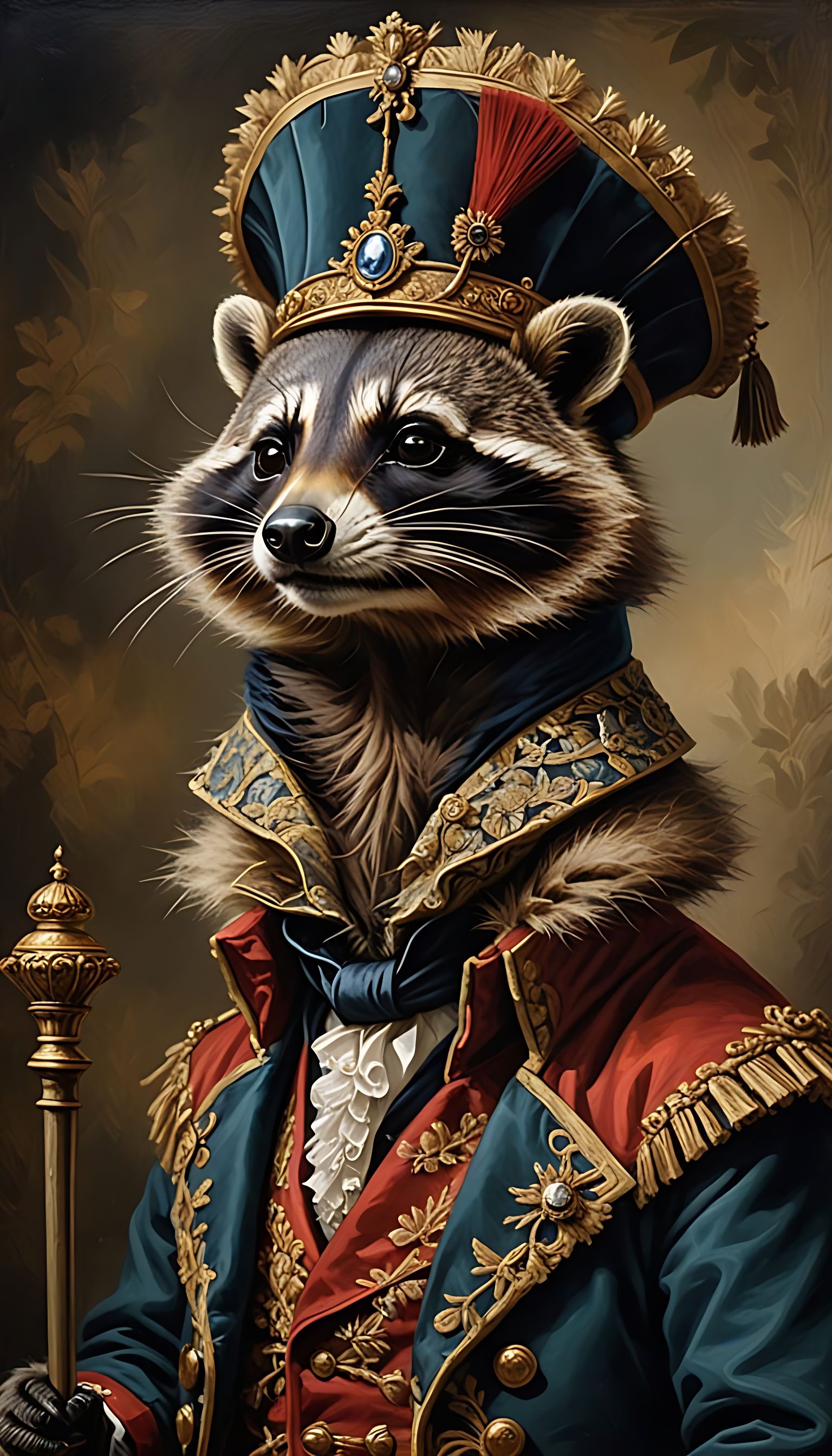 Regal Raccoon in Imperial Attire, Oil Painting