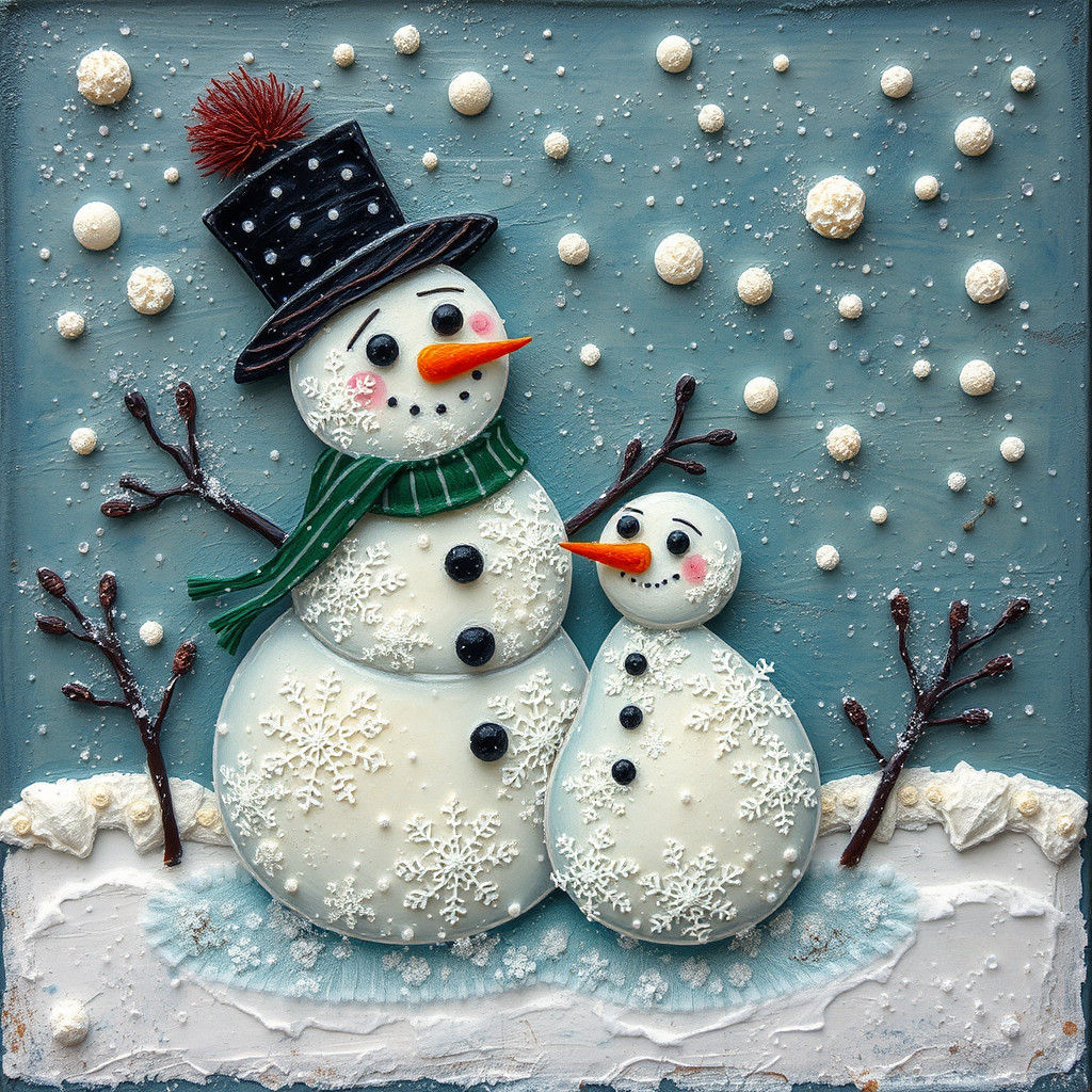 Cute Snowman in Encaustic Style