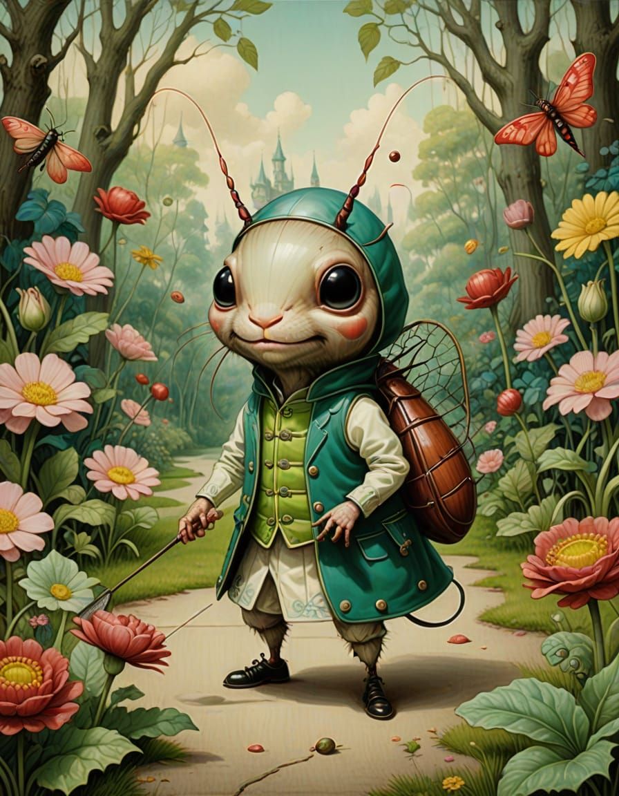 Whimsical Tennis Match Between Cockroach and Lettuce