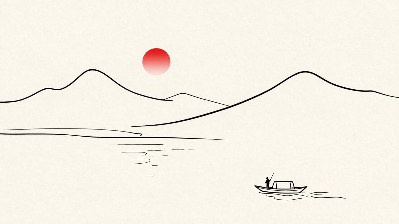 Minimalist Chinese Landscape Fisherman Art