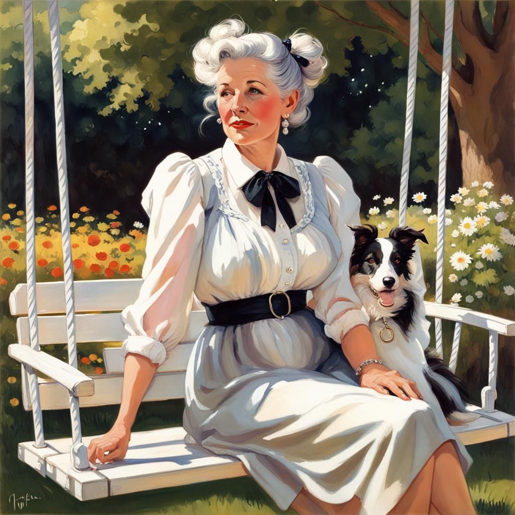 Pinup Sketch of Woman on Garden Swing