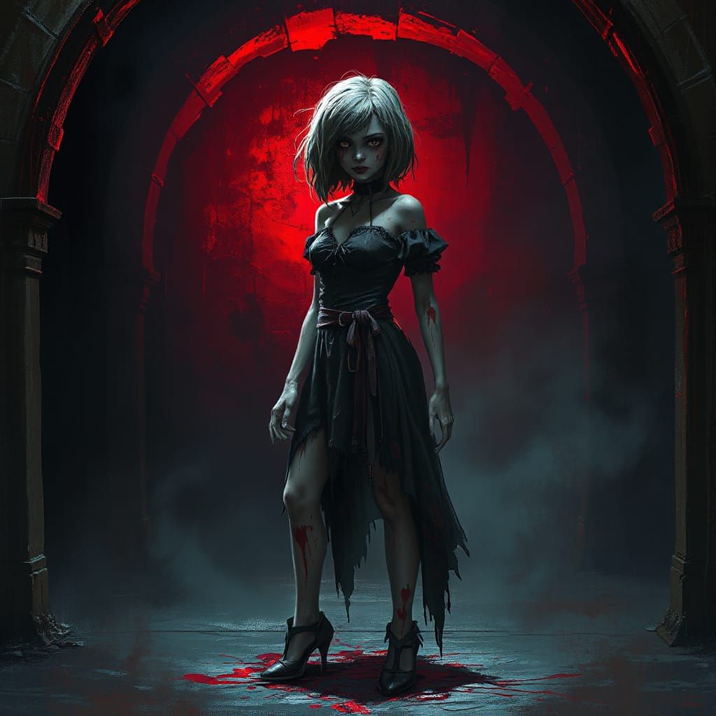 Zombie Vampire Girl in Gothic Dark Fantasy Vault
