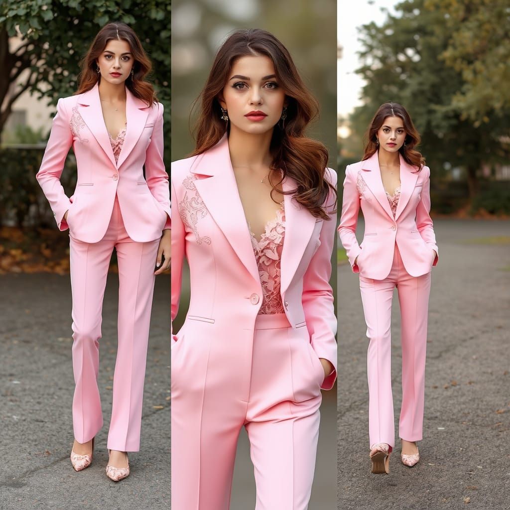 Elegant Pink Lace Suit Collage