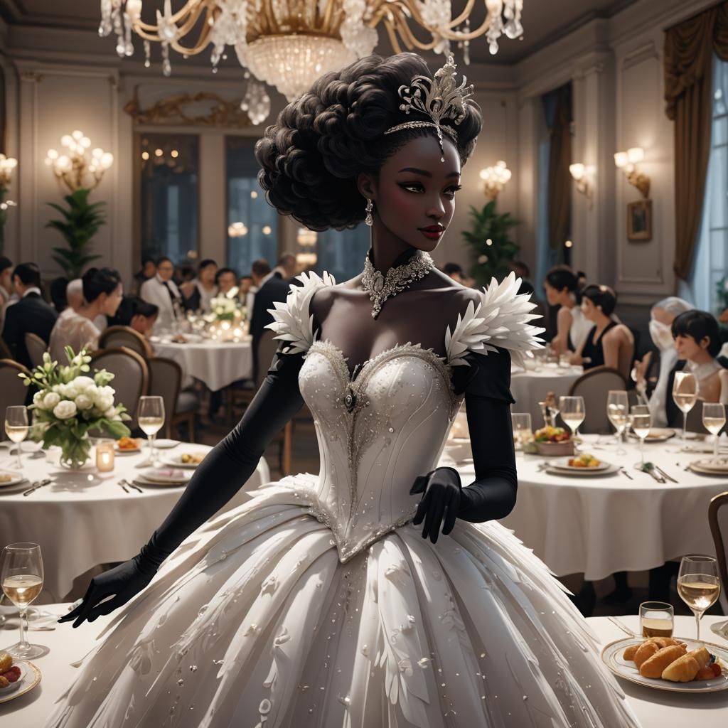A beautiful queen in white ballroom dress