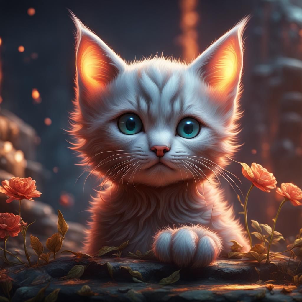Attractive Kitten in Detailed Fantasy Art