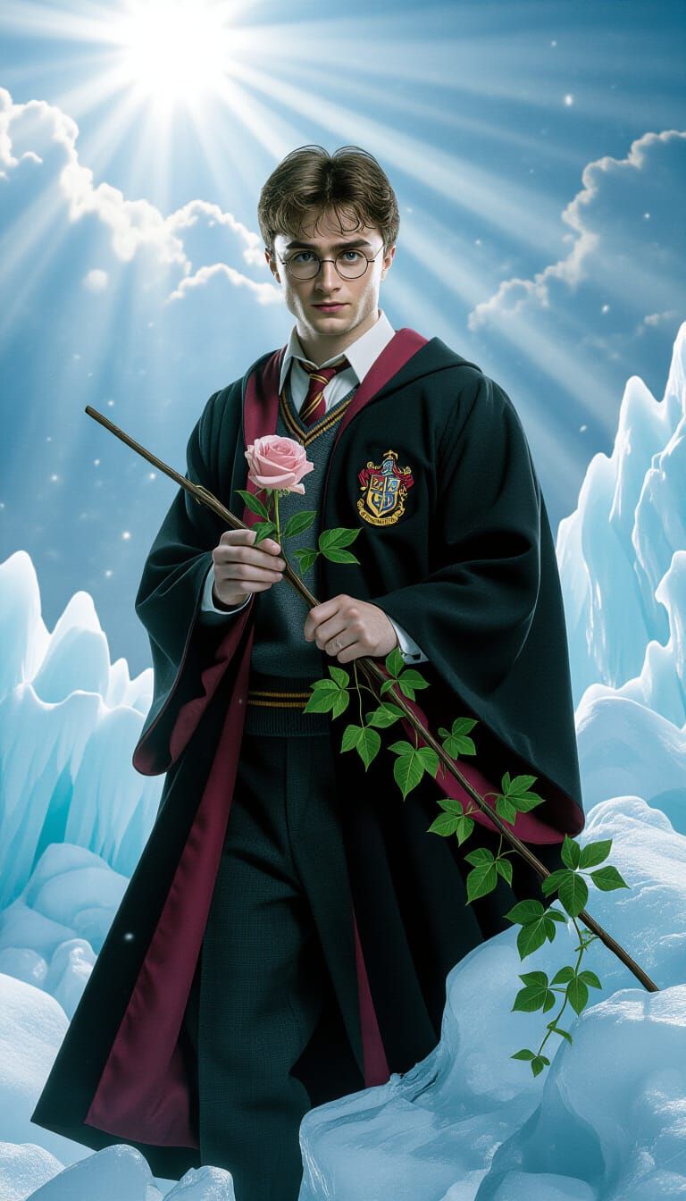 Harry Potter in Icy Scene with Rose, Cinematic Style